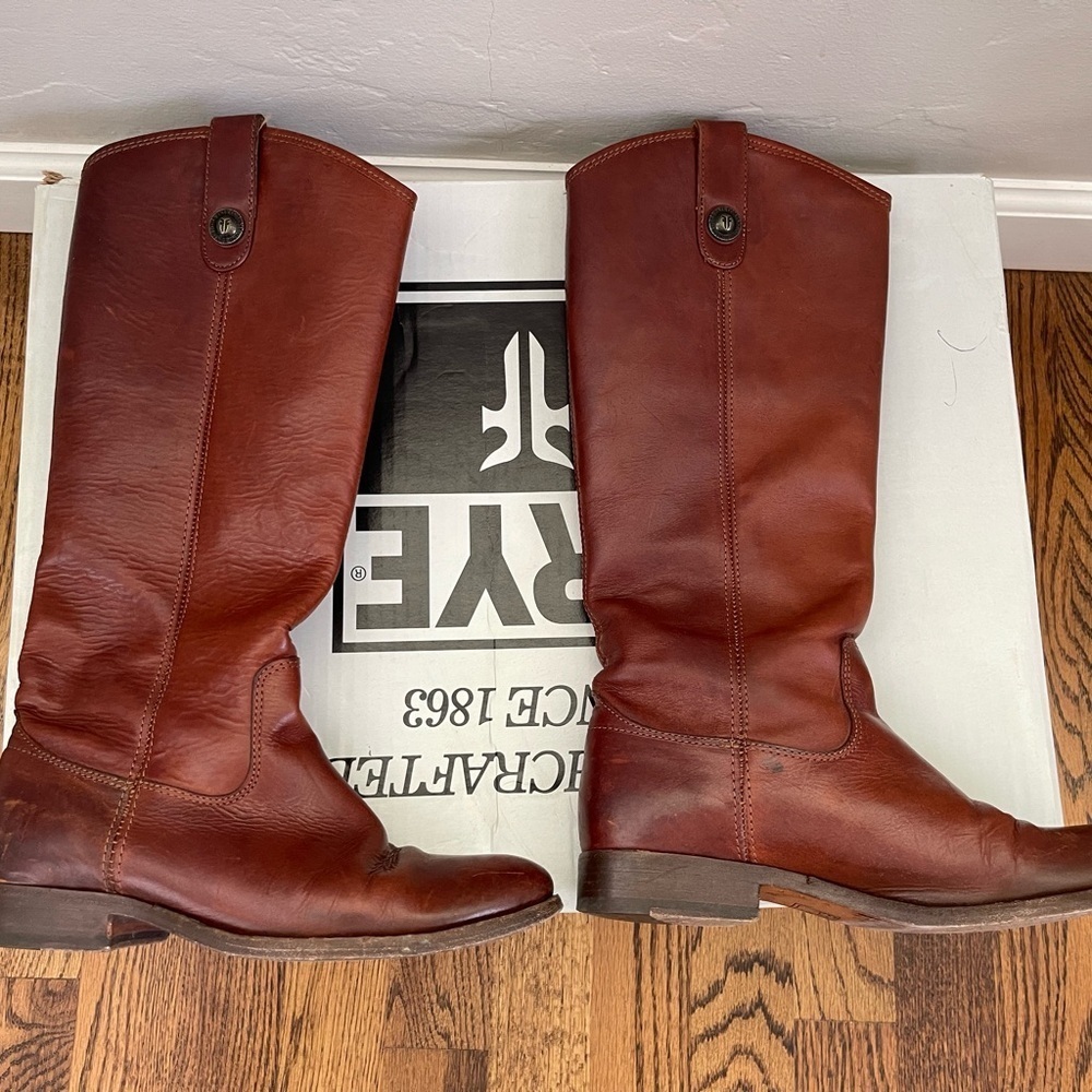 Frye Melissa Button Ridding Boots in Cognac 6.5
